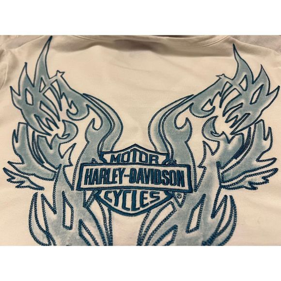 Harley Davidson Women Sz L Retro Embroidered 1/4 Snap Button T-Shirt Top - Picture 6 of 7